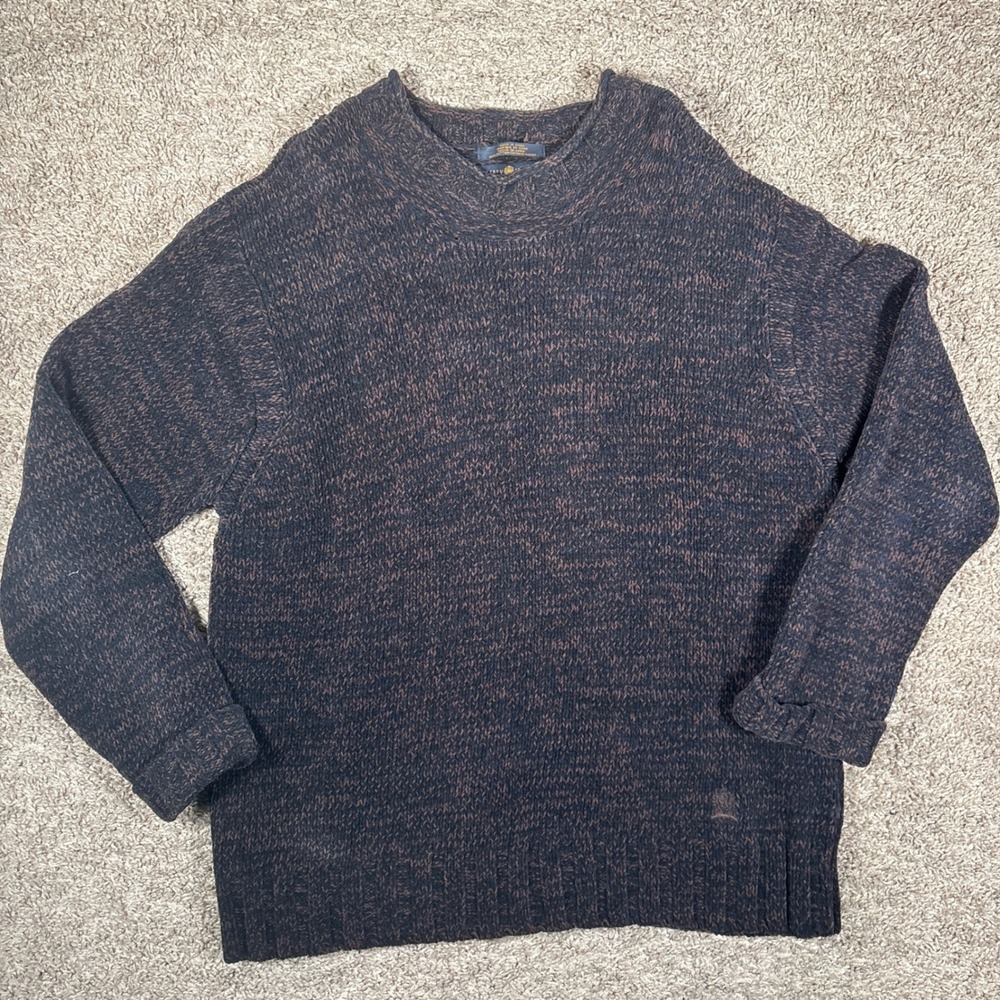 Tommy Hilfiger Men's Marled Knit Rolled Neck Pullover Sweater XL‎ Brown Navy
